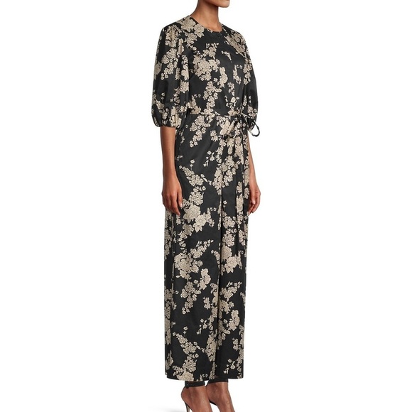 NEW Rebecca Taylor Gabrielle Floral Puff-Sleeve Jumpsuit Navy & Beige Sz 2 - Picture 14 of 15